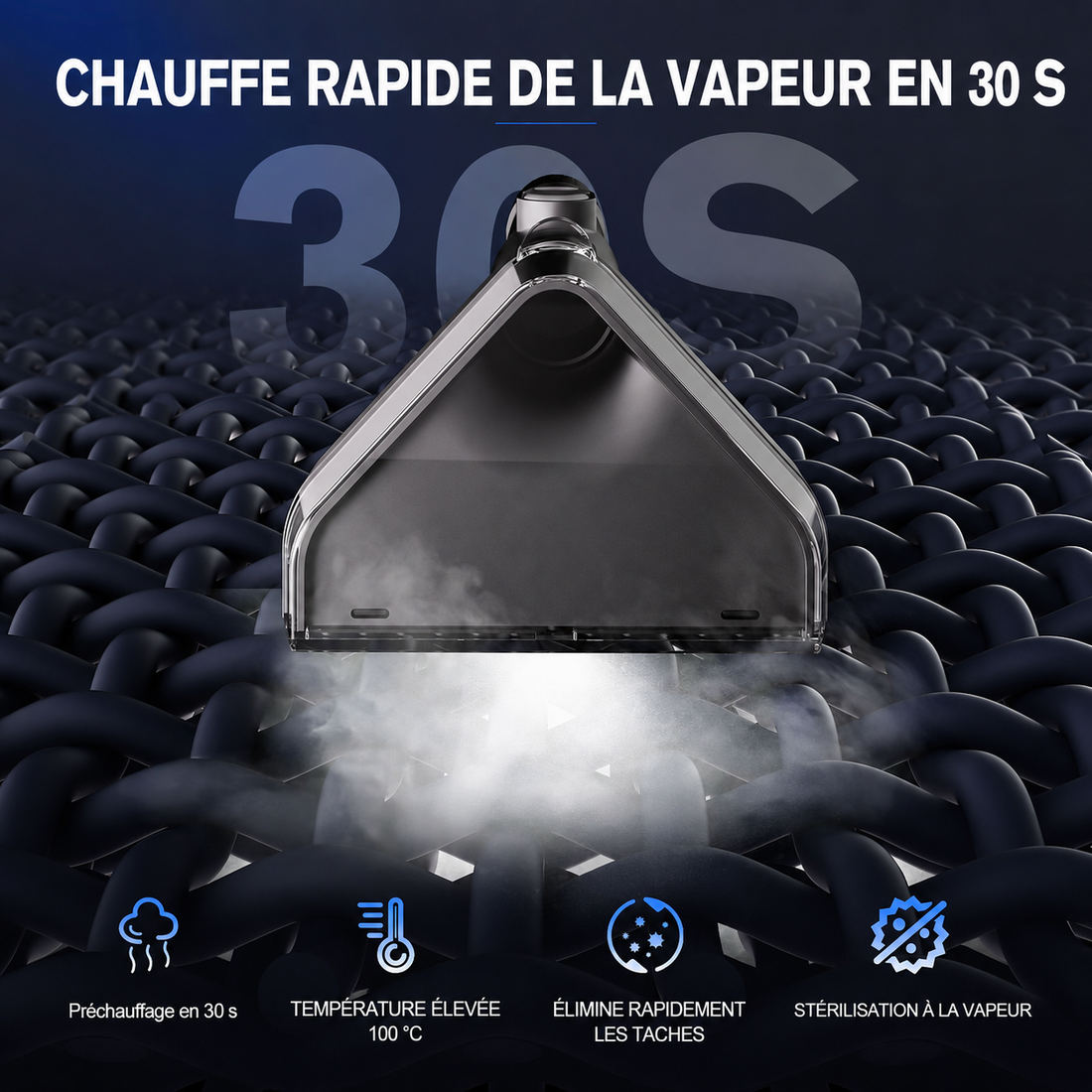 Suceur textile de la Steam Force projetant de la vapeur à 100 °C sur un tapis