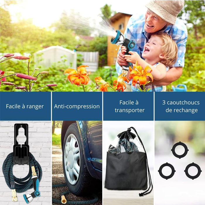 Tuyau d'arrosage extensible Jet Force utilisé au jardin