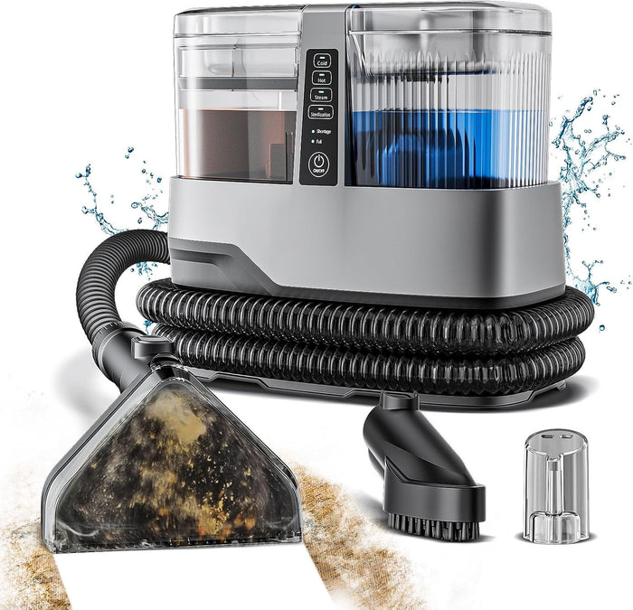 Shampouineuse Steam Force avec son flexible, son suceur textile et ses brosses