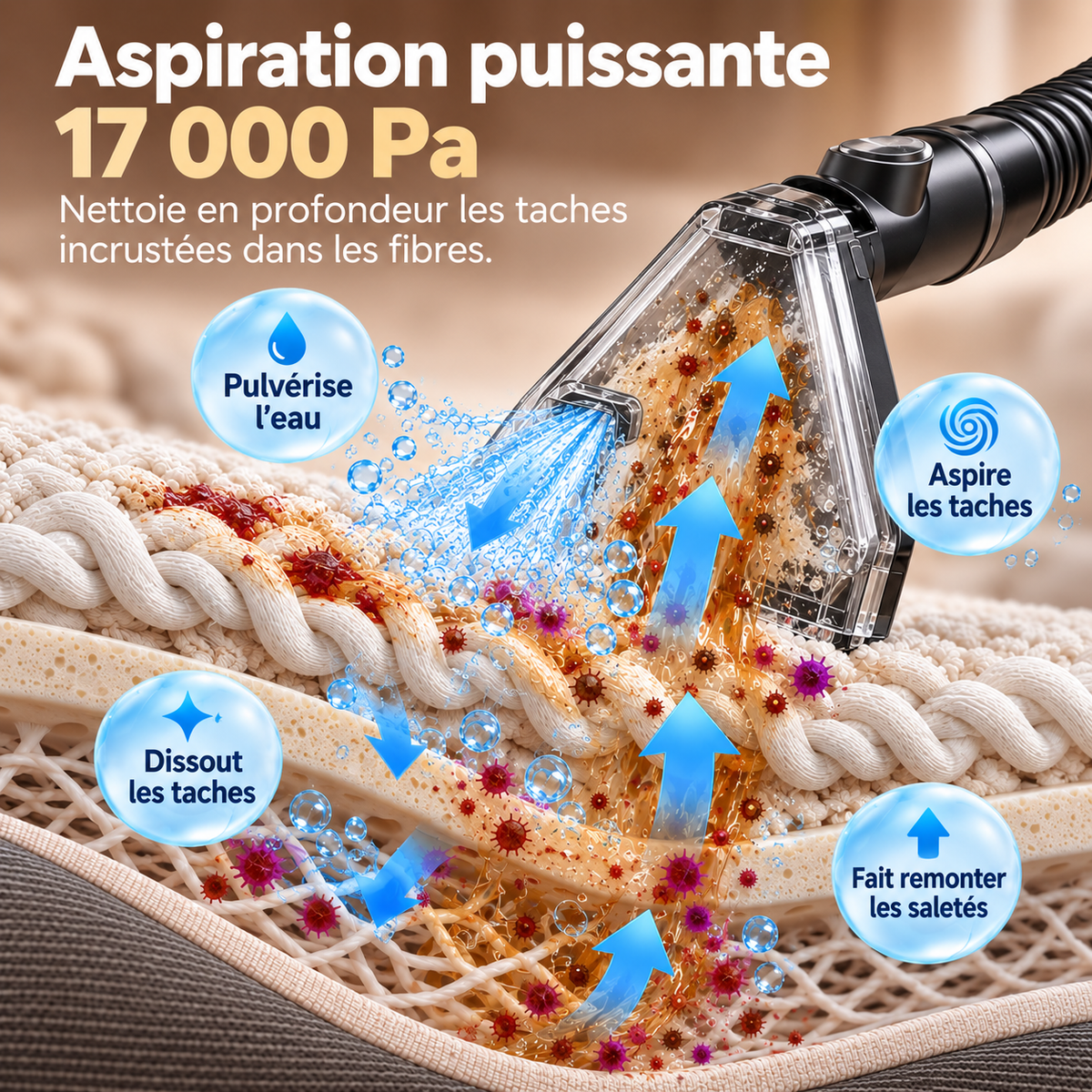 Shampouineuse Steam Force avec ses deux réservoirs séparés eau propre et eau sale