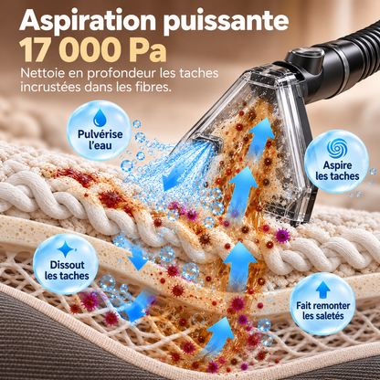 Shampouineuse Steam Force avec ses deux réservoirs séparés eau propre et eau sale