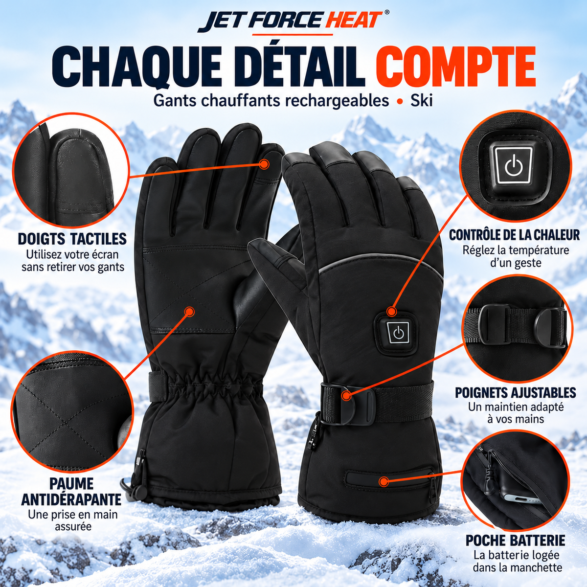 Jet Force Heat — Gants chauffants rechargeables ski & vélo