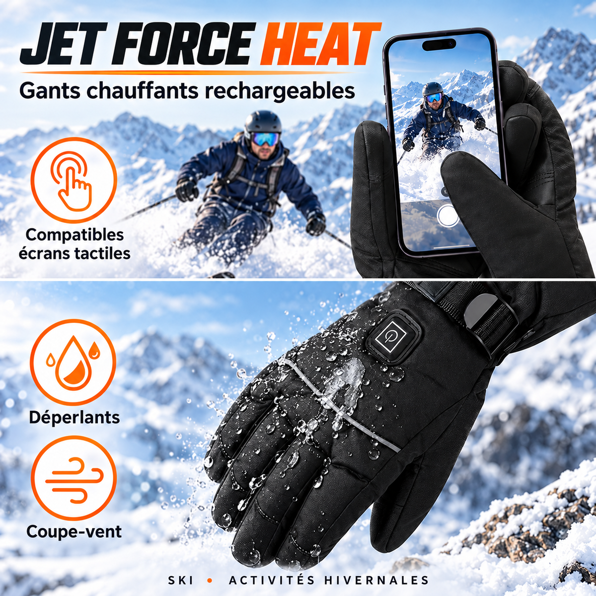 Jet Force Heat — Gants chauffants rechargeables ski & vélo