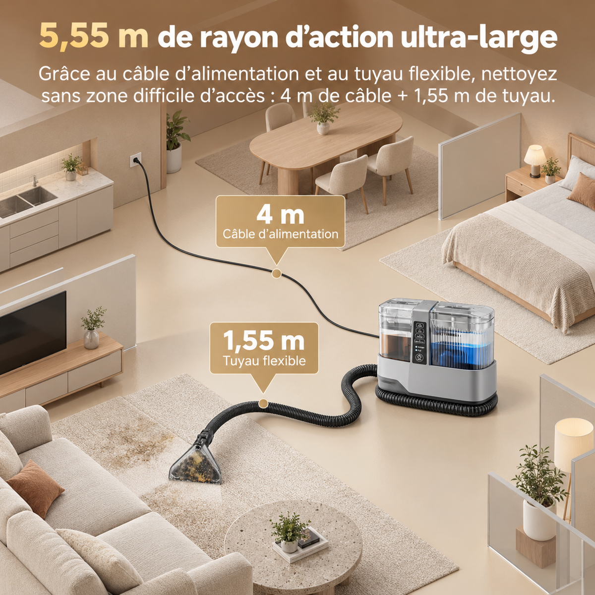Shampouineuse portable Steam Force de 3,7 kg pour canapé, matelas et sièges de voiture