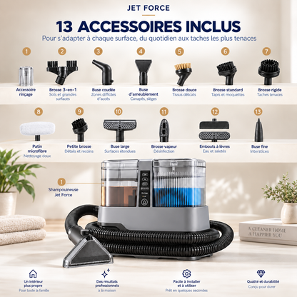 Shampouineuse Steam Force nettoyant un tapis par injection-extraction à 17 kPa